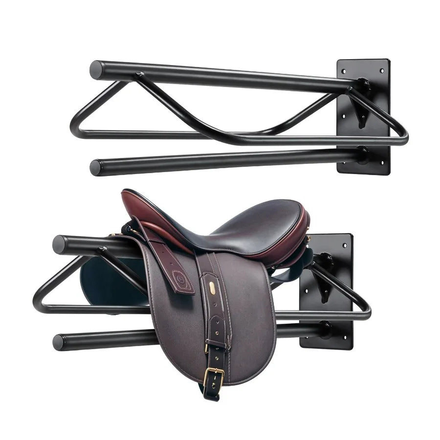 Saddle Rack with Pad Bar 2 Packs Wall Mounted Horse Saddle Stand Black
