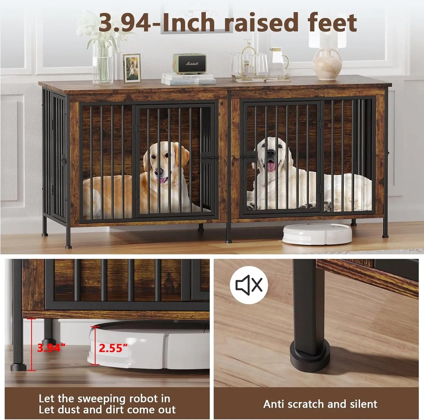Heavy Duty Dog Crate Furniture for Small to Large Dogs, Indoor Kennel as TV Stand, Brown 78.74" L
