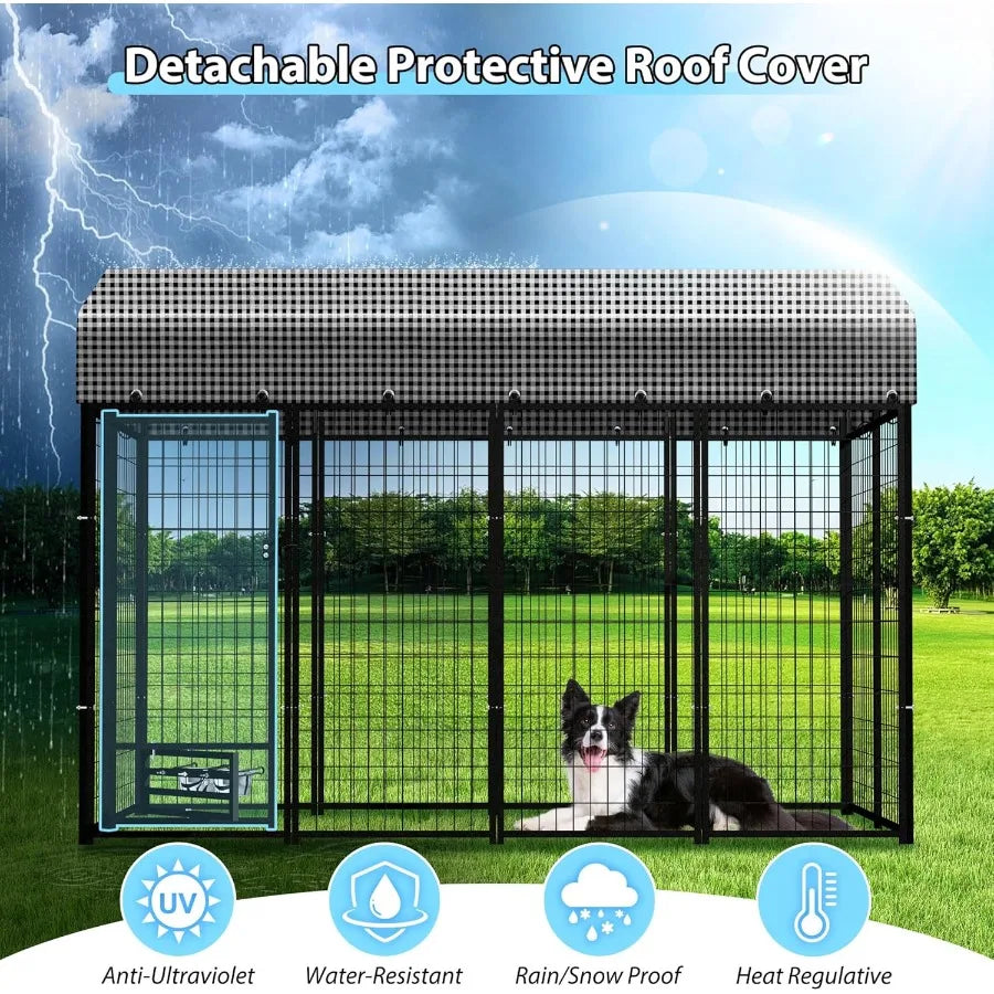 Large Dog Kennel Outside with Roof Heavy-Duty Indoor Outdoor Dog Run Dog Enclosure with Removable Cover Dog Pens Outside Plaype