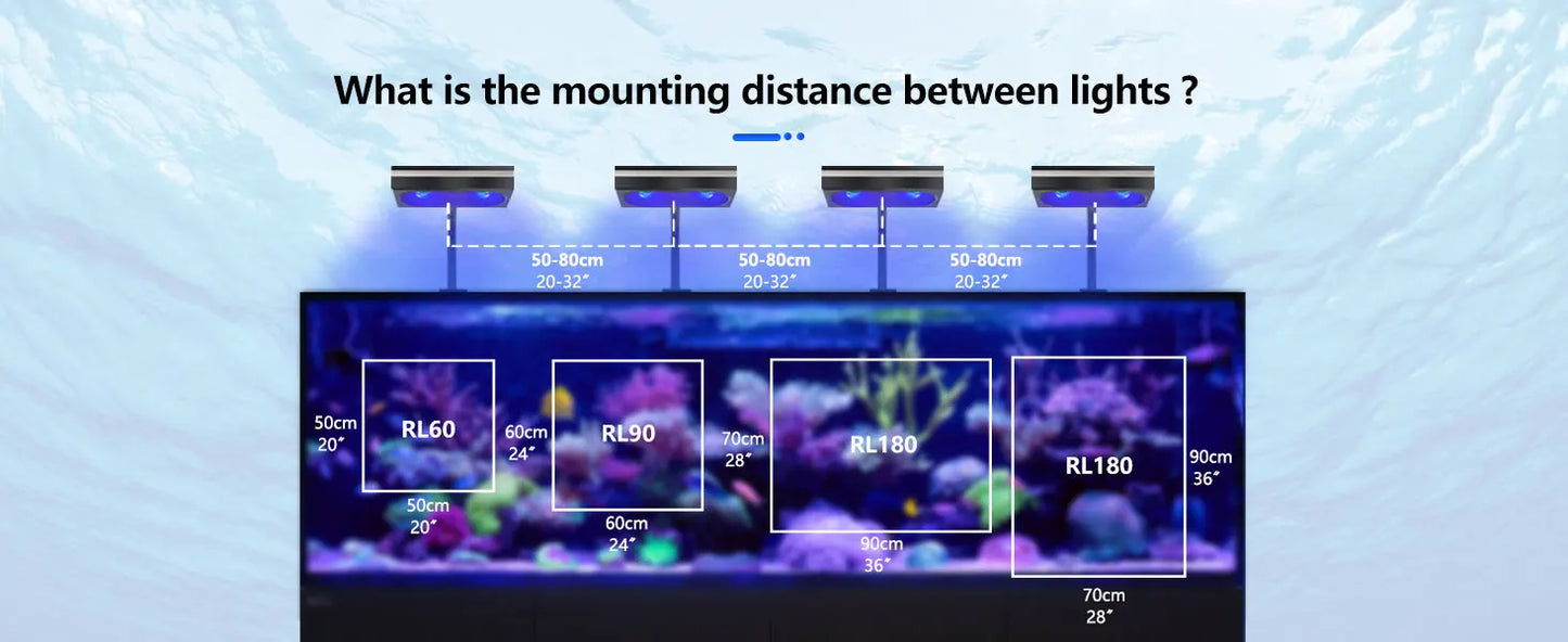 PopBloom RL90/RL180 WiFi Aquarium light, Full Spectrum Saltwater Aquarium Led Lamp for Reef Coral SPS/LPS Marine Aquarium Tank