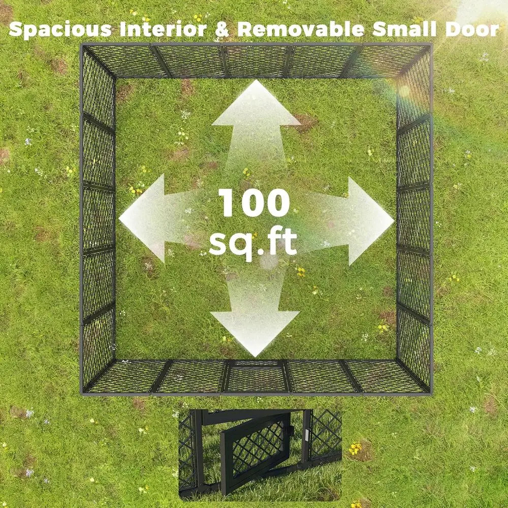 10x10x6.4 Large Outdoor Dog Kennel with Roof, Heavy Duty Anti-Rust Metal Dog Enclosure Fence for All Weather Resistant, Secure D