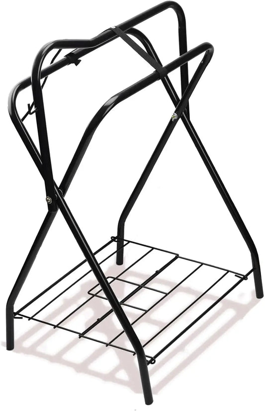 Portable Folding Horse Saddle Stand for English and Western Saddles, Black, 28x19x37.5 Inches