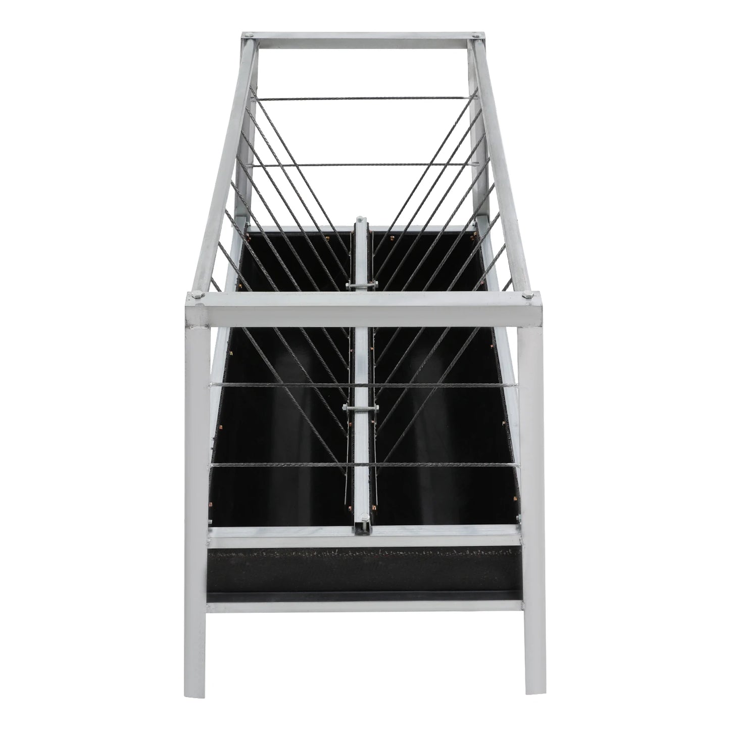 Livestock Feed Iron Trough,Silver+ Black Rectangular 2-in-1 Grain& Hay Feeder ,Floor Standing 100*65*85cm for Goats Sheep