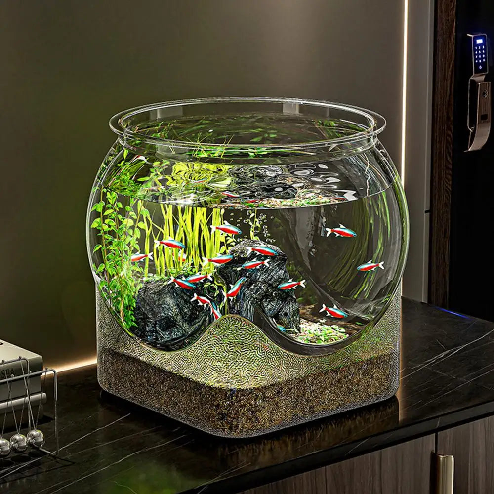 Ultra Clear Round Fish Bowl Plastic Removable Desktop Fish Tank 360-Degree View Desktop Small Aquarium Tabletop Ornament