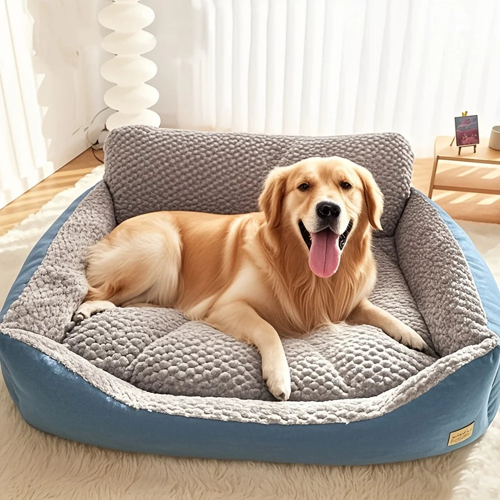 Luxury Extra Large Dog Bed Orthopedic Support Pet Sofa Bed, Suitable for Medium to Large Dogs and Cats - Plaid Design with Soft Polyester Filling, Non-Slip Bottom, All-Season Dog Bed with Headrest Support, Ideal for Golden Re