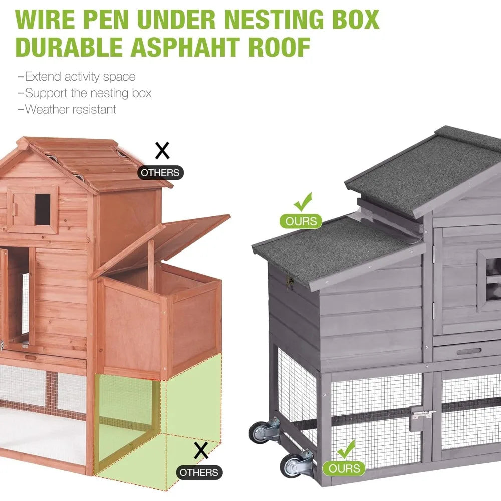 Portable Expandable Chicken Tractor with Wheels for Outdoor Hen Housing, Suitable for 2-4 Chickens, 67.3" Length