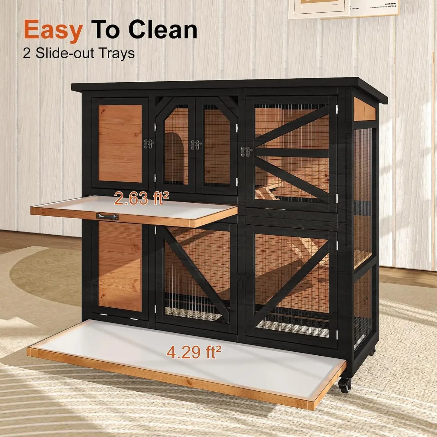 47.3" Two Story Rabbit Cage Bunny Cage Indoor, Wooden Rabbit Hutch Hamster Cages for Small Animals, Outdoor Guinea Pig Cages