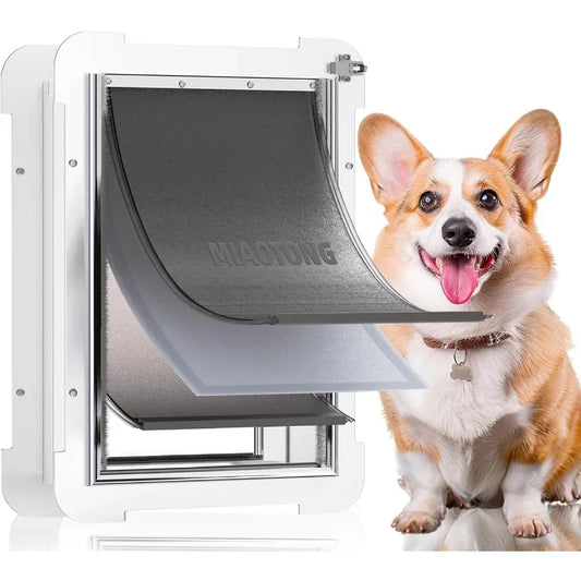 Energyefficient 3flap mediumsized dog door with metal sliding lock panel and steel frame designed for indoor outdoor use featur