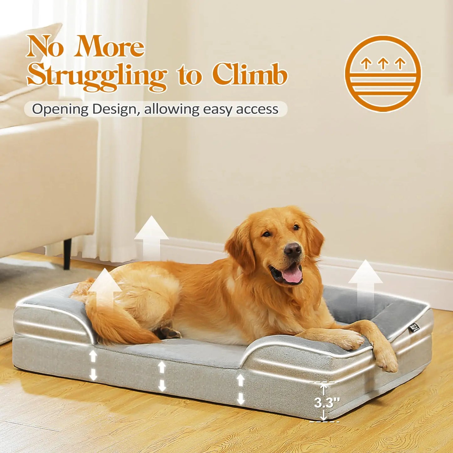 Dog Sofa Bed Memory Foam Pet Couch with Washable Cover Indoor Comfortable Lounger for Small  Medium Dogs