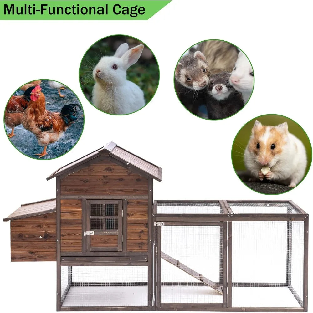 80'' Chicken Coop Wooden Hen Fence, Duck, Chicken Cage with Nesting Box & Removable Tray, Small Animal Hutch