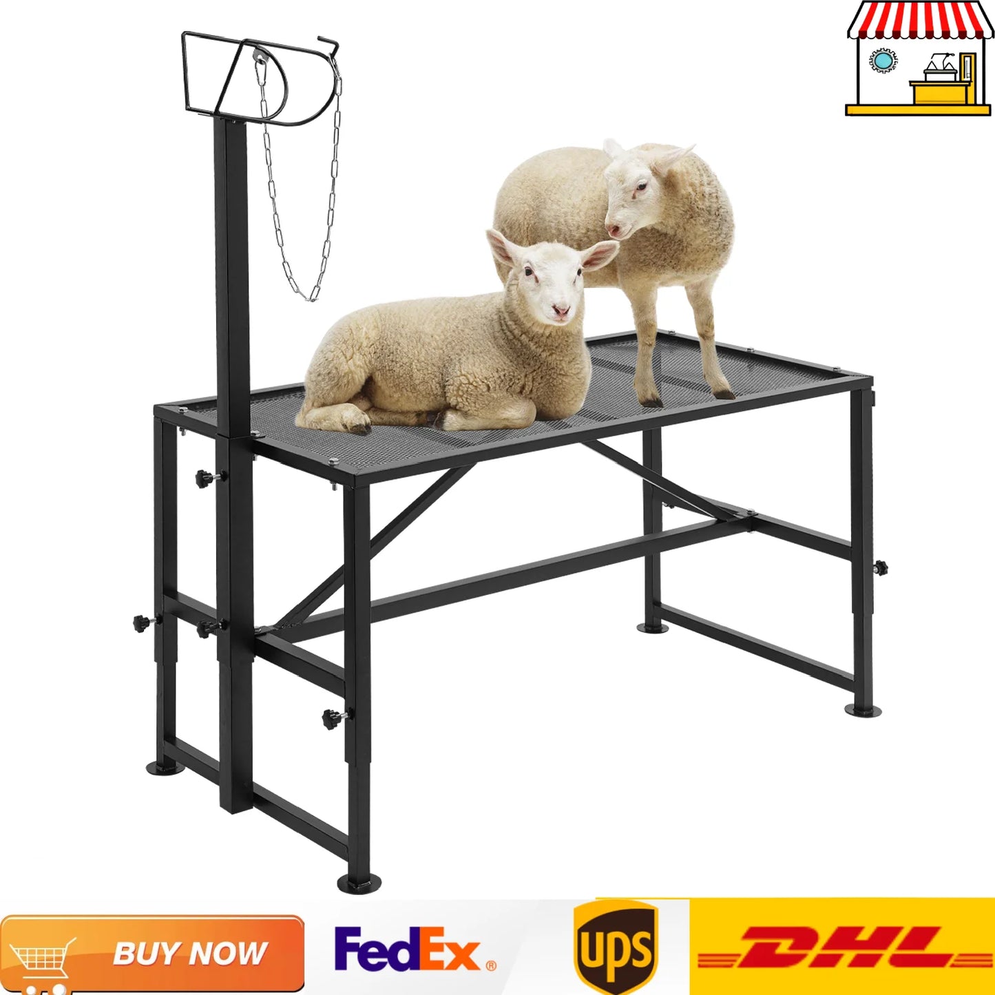 Goat Sheep Stand with Ramp| Adjustable Metal Livestock Milking and Shearing Stand| 47*23in, 500 lbs Load