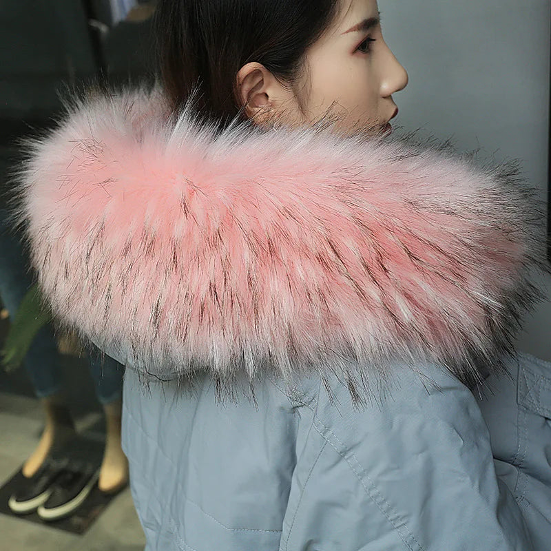 Women Blinger Faux Raccoon Fur Detachable Collar For Winter Coat And Hoody Decorative Fake Collar Fur Customerized False Collar
