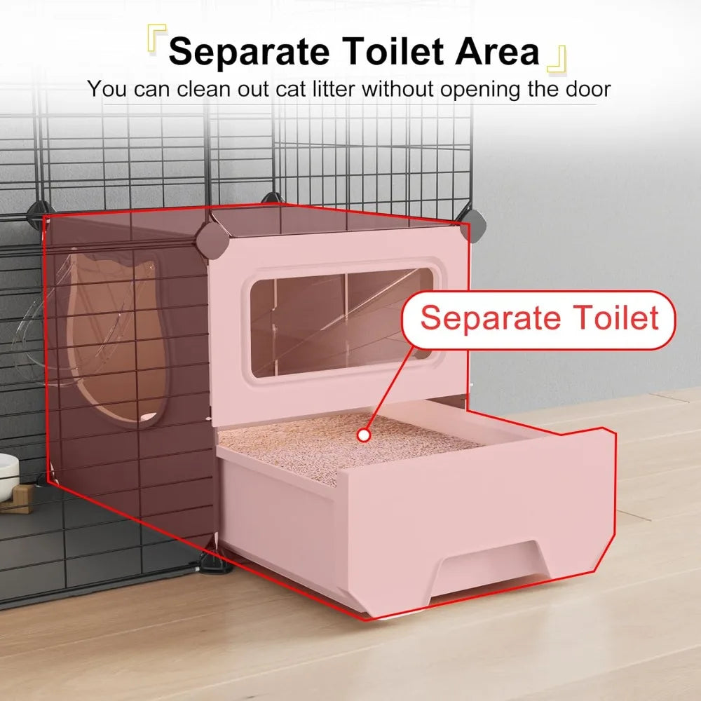 Oneluck Cat Cage Indoor with Litter Box 3-Tier DIY Cat Playpen Detachable Metal Wire Kennel Crate Large Exercise Place Ideal for
