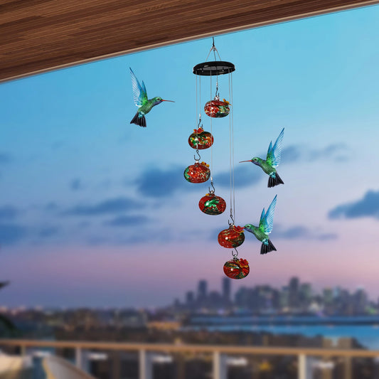 Charming Glass Wind Chime Hummingbird Feeder, Outdoor Hanging Bird Feeder