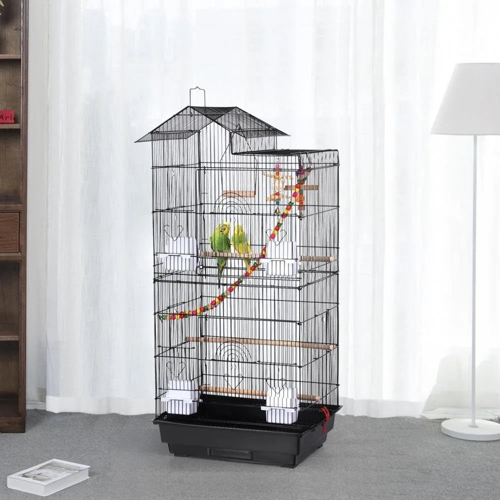 39-inch Large Flight Parrot Bird Cage for Small Quaker Cockatiel Sun Parakeet Conure Budgie Finch Lovebird Canary with Toys