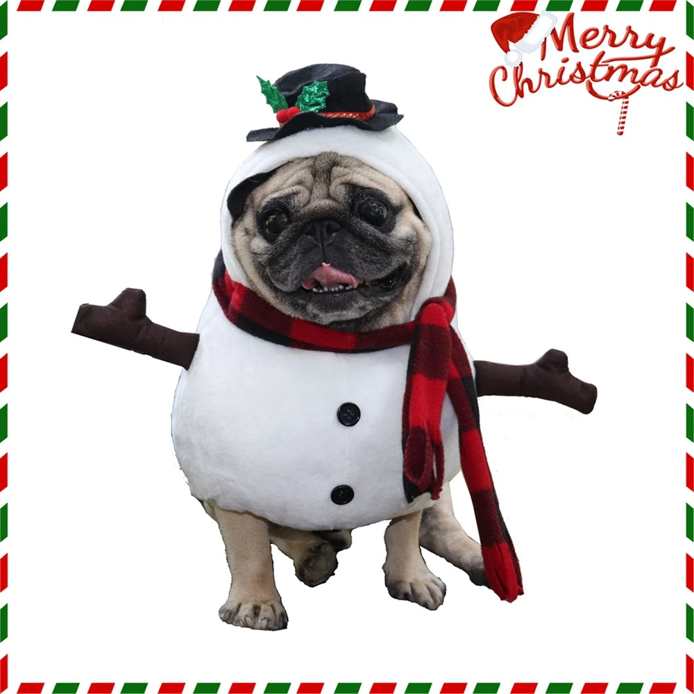 Christmas Snowman Dog Costume Outfits Winter Warm Puppy Cat Apparel for Small Medium Dogs Holiday Party Dressing Clothes