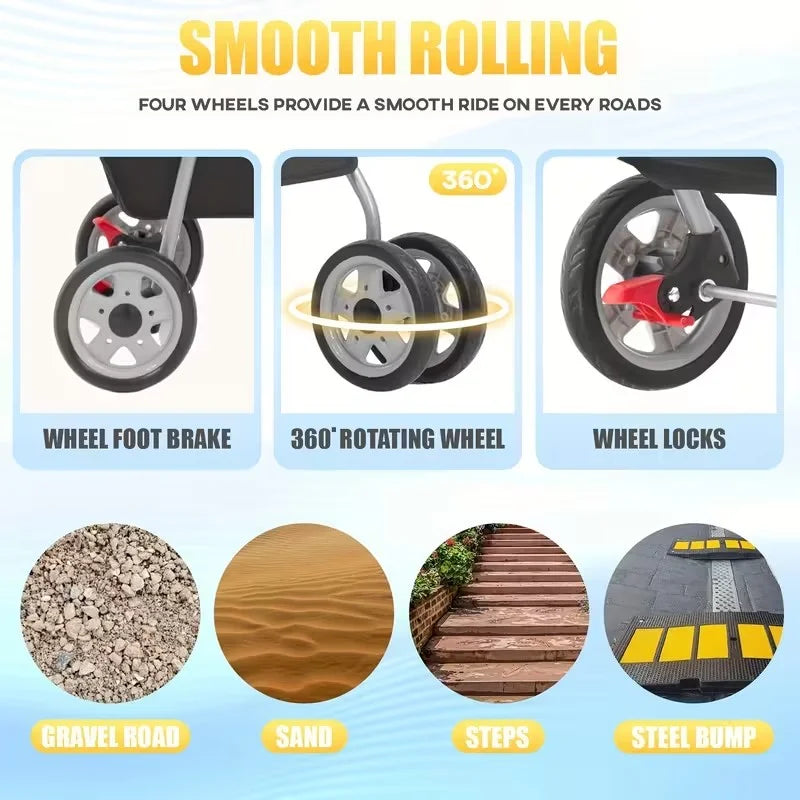 4 Wheels Dog Stroller,Pet Stroller Folding Carrier Waterproof Puppy with Cup Holder & Removable Liner for Small Medium Dogs Cats