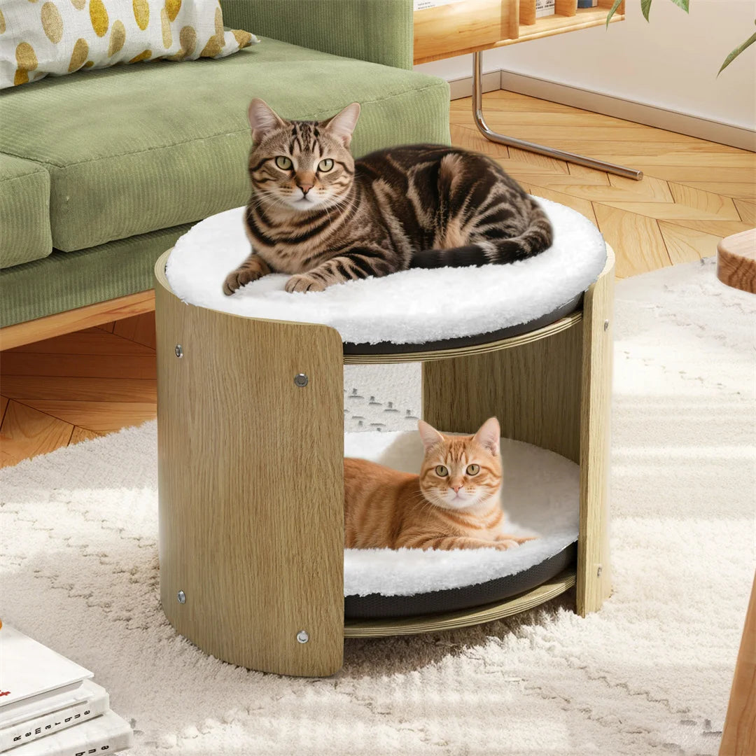 BINGOPAW 2-Layer Wood Cat Sofa Double Cat Tower Pet Bed Furniture with Removable Washable Thicker Soft Plush Mats