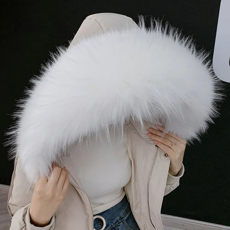 Women Blinger Faux Raccoon Fur Detachable Collar For Winter Coat And Hoody Decorative Fake Collar Fur Customerized False Collar