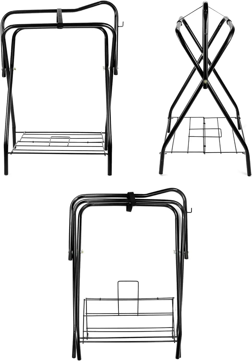 Portable Folding Horse Saddle Stand for English and Western Saddles, Black, 28x19x37.5 Inches