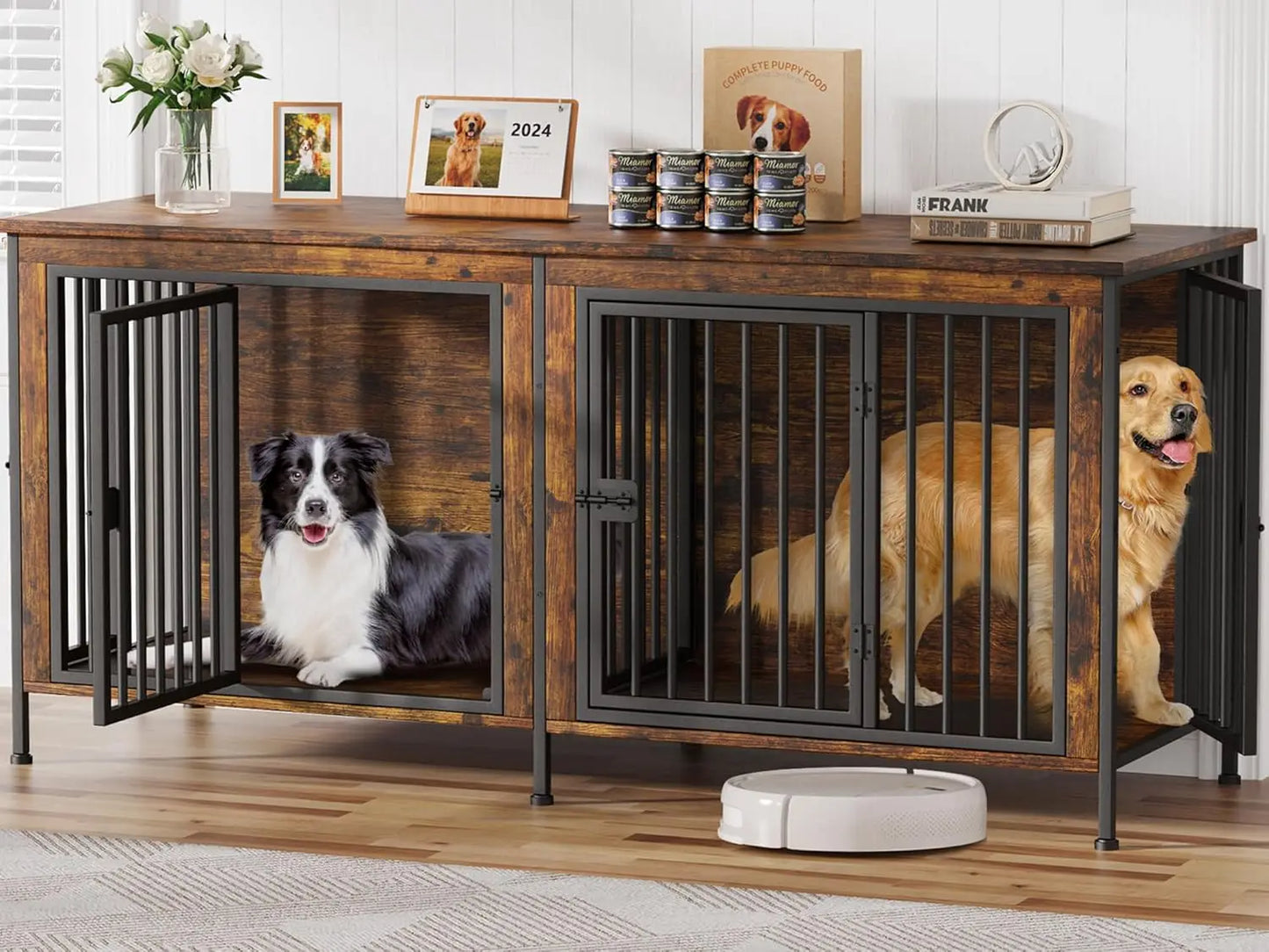 Heavy Duty Dog Crate Furniture for Small to Large Dogs, Indoor Kennel as TV Stand, Brown 78.74" L