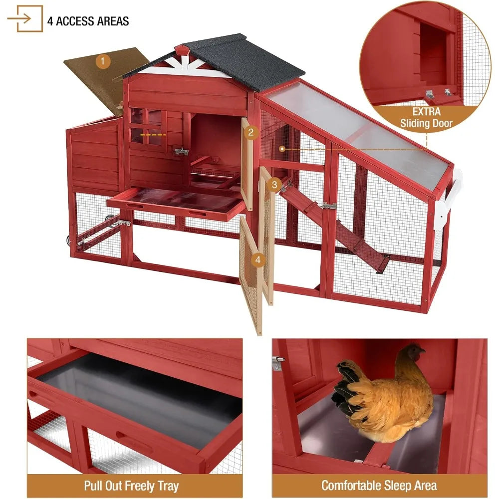 Large Chicken Coop for Outdoor with Nest Box and Removable Tray, Hen House Waterproof for 2-6 Chickens, Outdoor Poultry Cage