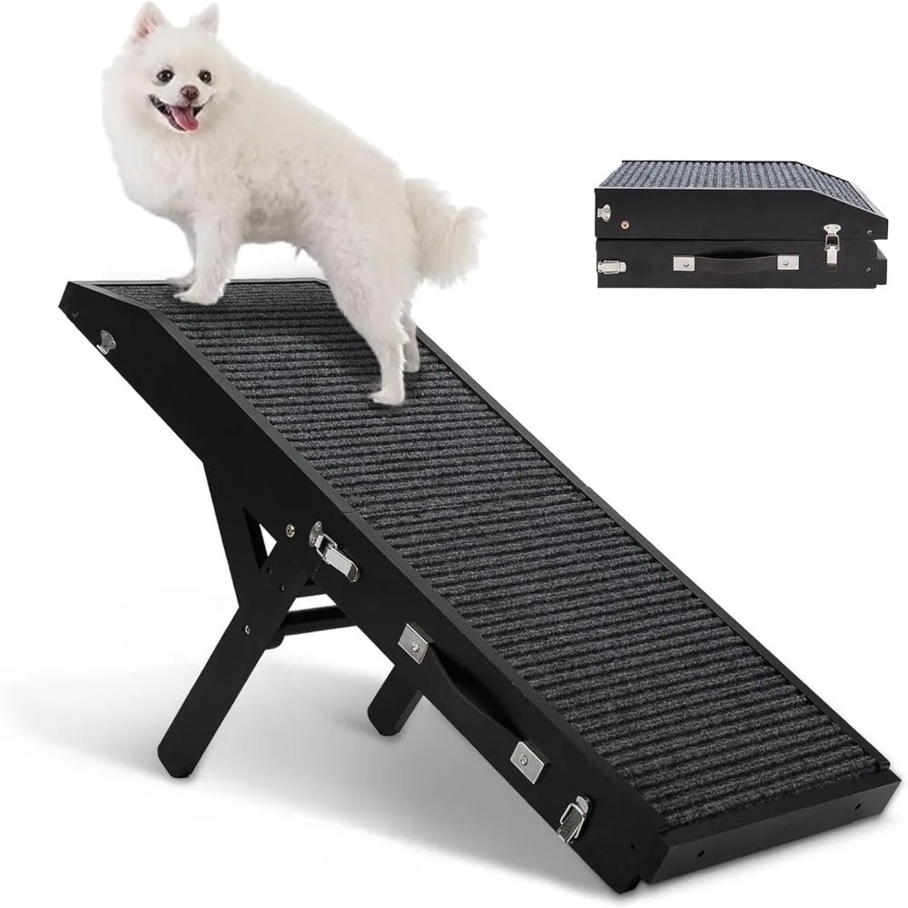 Wooden Dog Ramp for Couch High Bed, Non Slip Pet Ramps for Small Dogs and Cat with 5 Adjustable Height from 10.6'' to 22'', Port