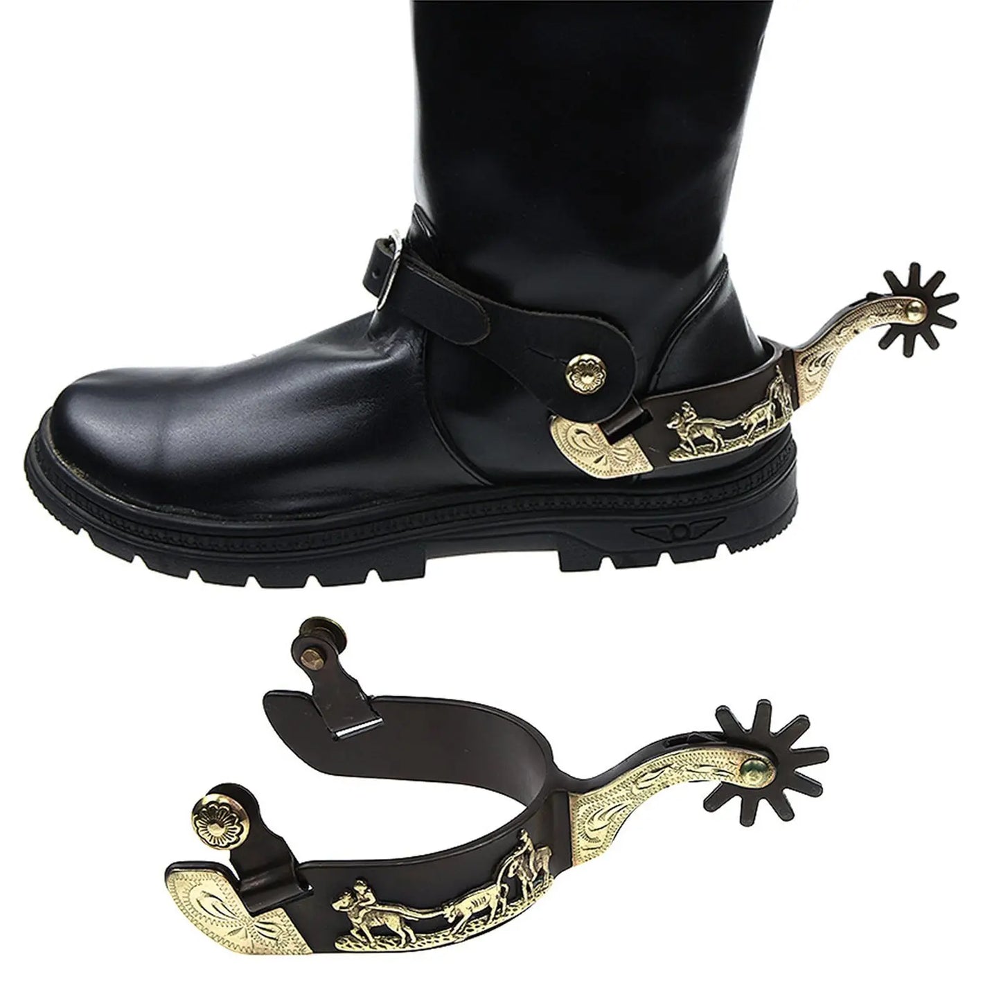 Mild Steel Horse Spur Western Boy Spur Mens Roping Spur with Gear Boot Decoration Horse Riding Accessories Enduring