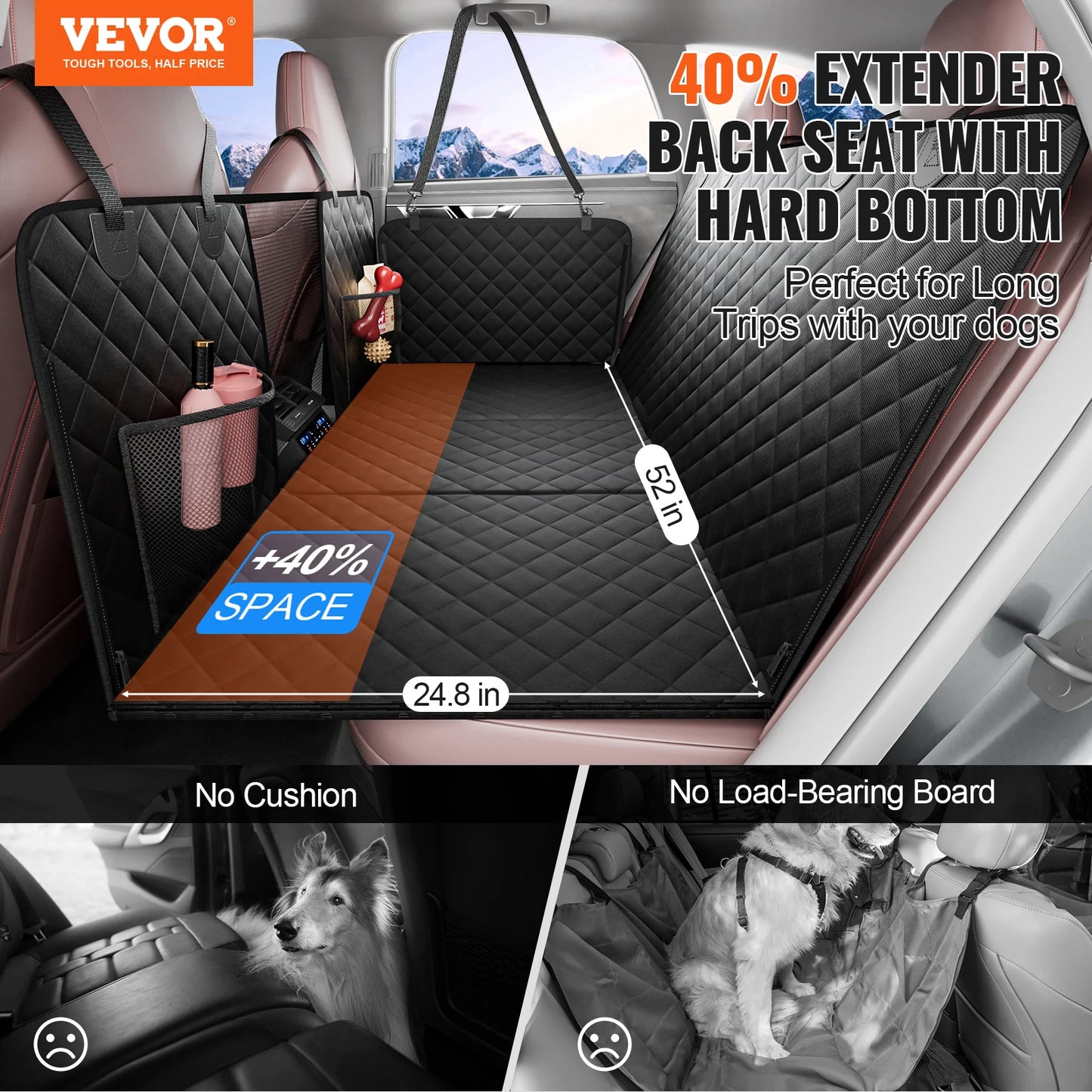 SucceBuy Back Seat Extender for Dogs Hammock for Car Back seat Car Seat Cover with Hard Bottom Dog Car Seat Bed Supports 350lb