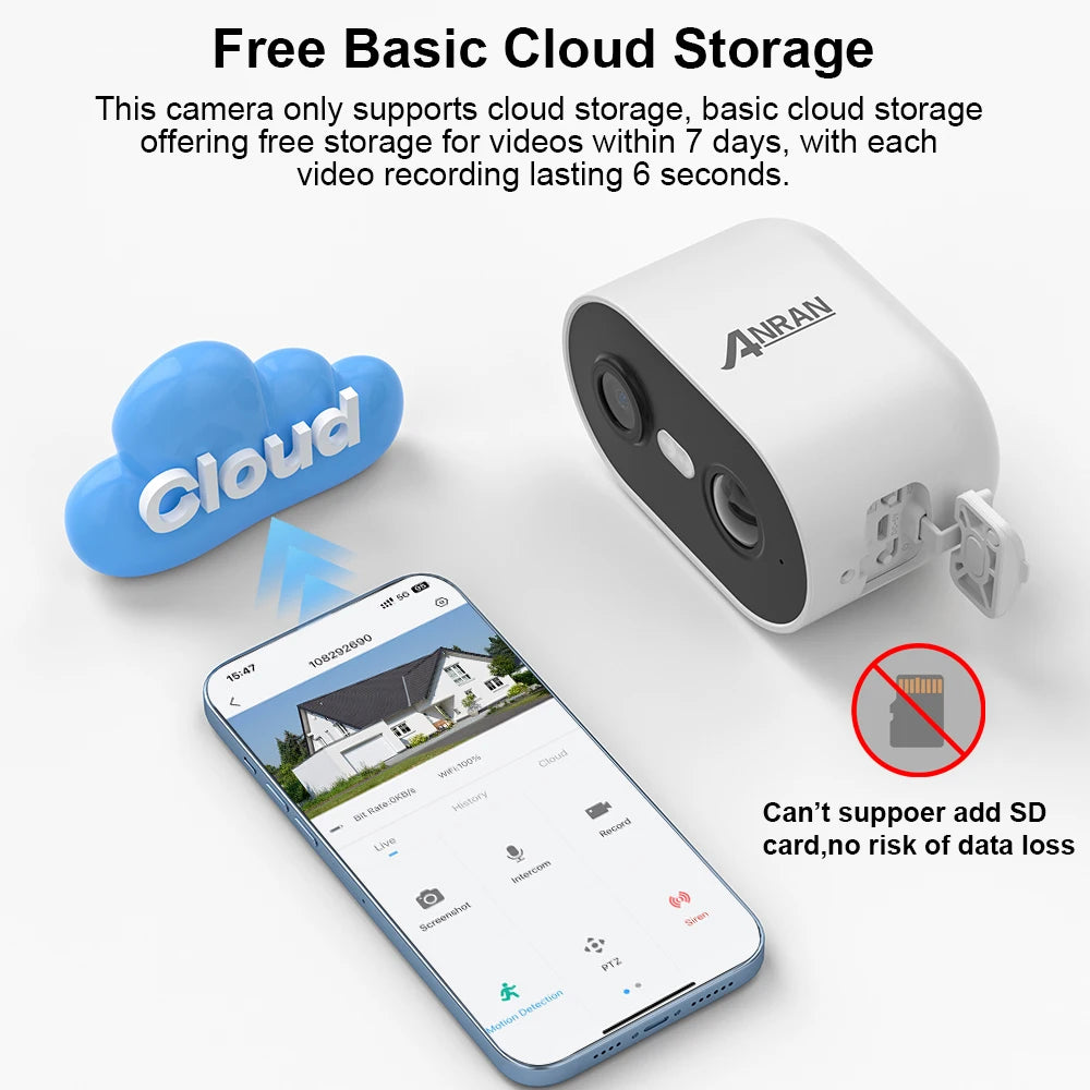 ANRAN 2K Rechargeable Battery Camera 2.4G WiFi Camera Wireless Home Surveillance Security Cameras PIR ,IP65 ,work with ANRAN app