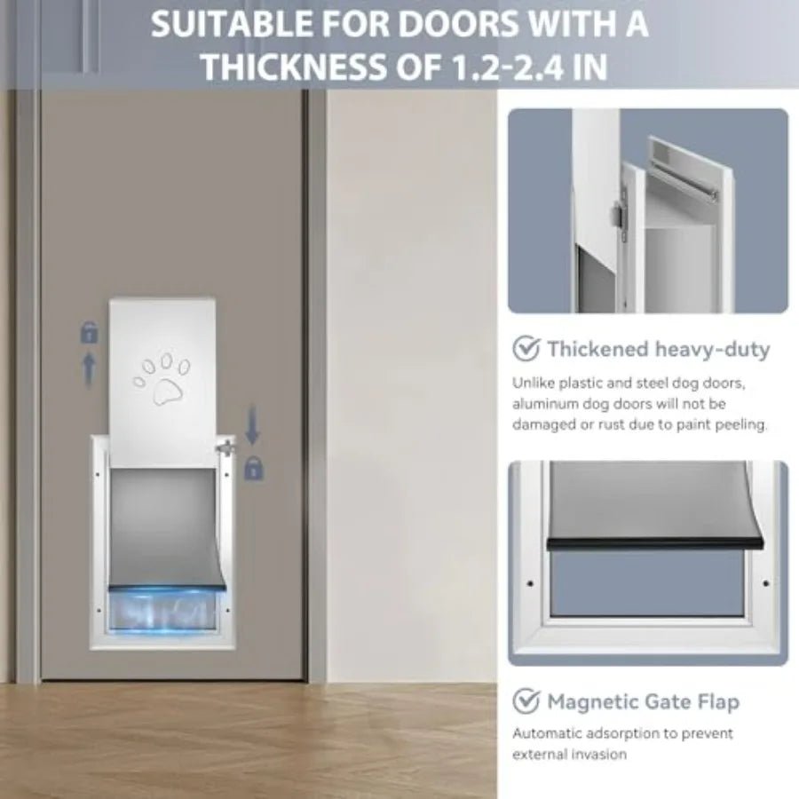 Heavy Duty Aluminum Dog Door with Locking Mechanism and Three Flaps for Indoor Outdoor Use Insulated Design for Temperature Con