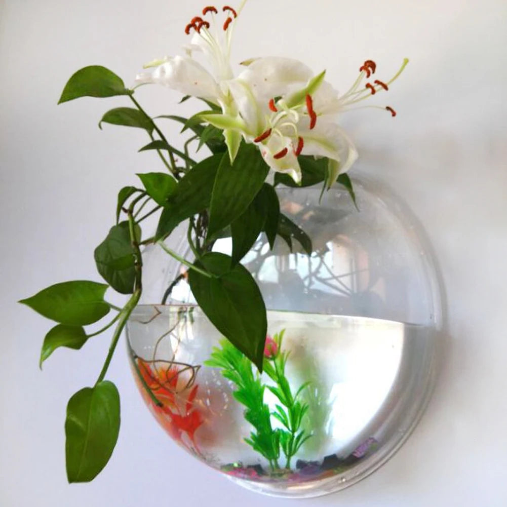 Wall Hanging Plant Bowl Viewable Fish Tanks for Indoor Furniture (Transparent)