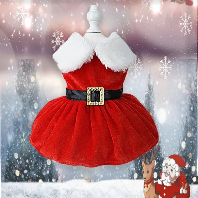 Christmas Coat Dog Clothes Dog Dress Xmas Dress Red Skirt Pets Cat Warm Dress Bow Skirt Comfortable Pet Supplies Dog Costume
