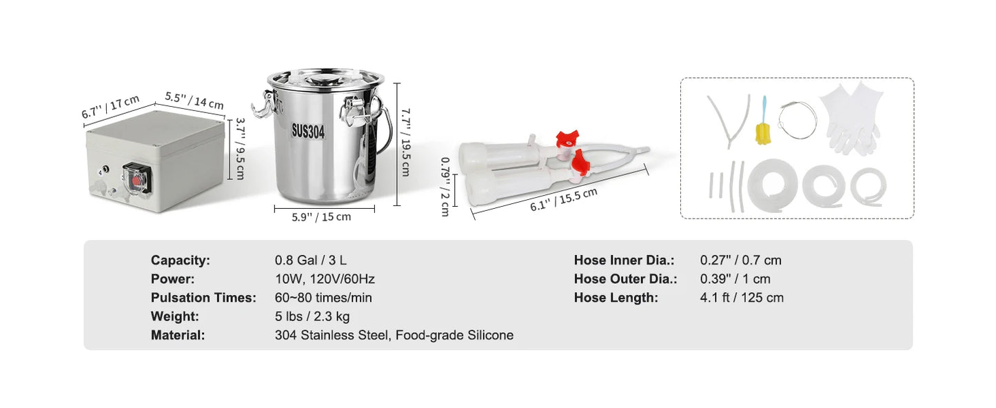 SucceBuy Goat Milking Machine Stainless Steel Bucket Electric Automatic Pulsation Cup Tubes Adjustable Suction for Cow and Sheep
