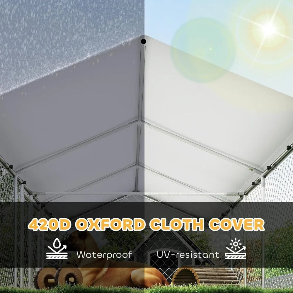 PawHut Outdoor Dog Kennel: 20ft x 7.5ft x 5.2ft, Dual-Room Heavy Duty Enclosure for Large Dogs with Waterproof Roof and Galvaniz