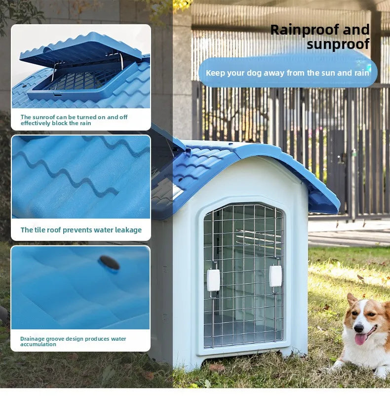 Large Waterproof Outdoor Dog House - Detachable & Washable Dog Cage for Medium/Large Breeds, All-Weather Shelter