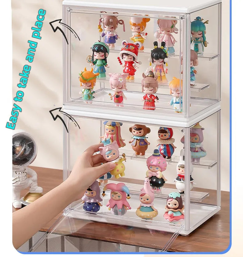 Clear Display Box Stackable Plastic Dustproof Storage Bins Figures Display Collectibles Bag Cosmetic Show Case with Interlayers