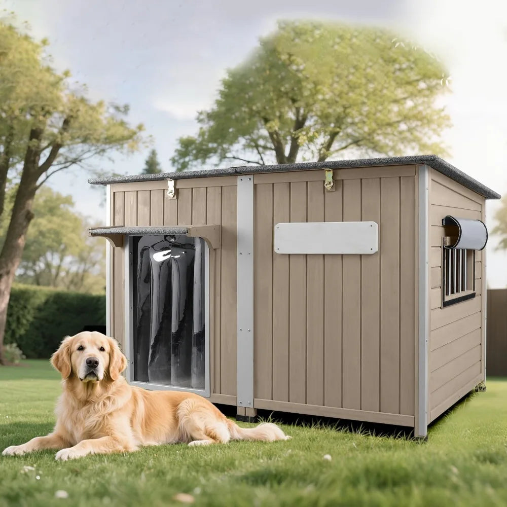 Extra Large 55L Dog House - Outdoor Weatherproof with Anti-Chewing Frame, Waterproof Indoor Dog Kennel Shelter with Removable Co