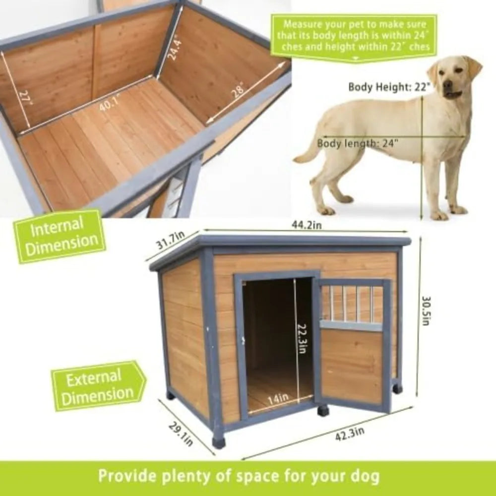 Large Dog House Outdoor Weatherproof Wooden Dog Kennel, Dog Houses for Large Dogs Outside with XL XLarge House Doghouse