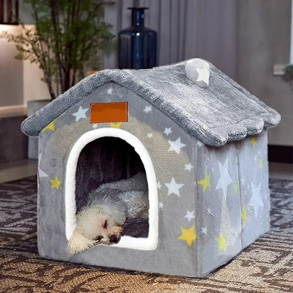 Foldable Dog House Mat with Cushion for Small to Large Dogs & Cats, Winter Warm Pet Bed (Medium)