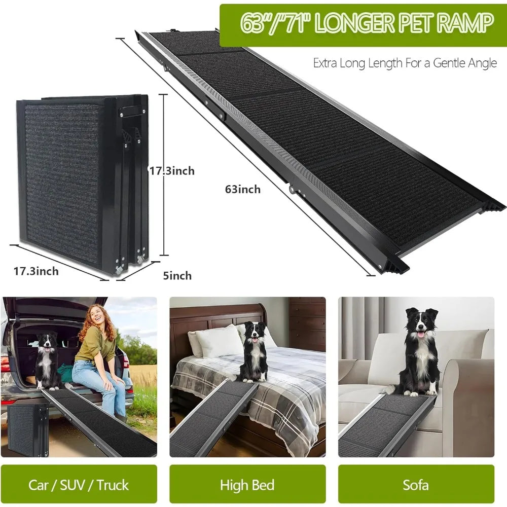 Dog Ramp for Cars SUV Truck-17.3x71in Heavy Duty Foldable Pet Stairs with Non-Slip Surface Safety Side Rails Portable Lightweigh
