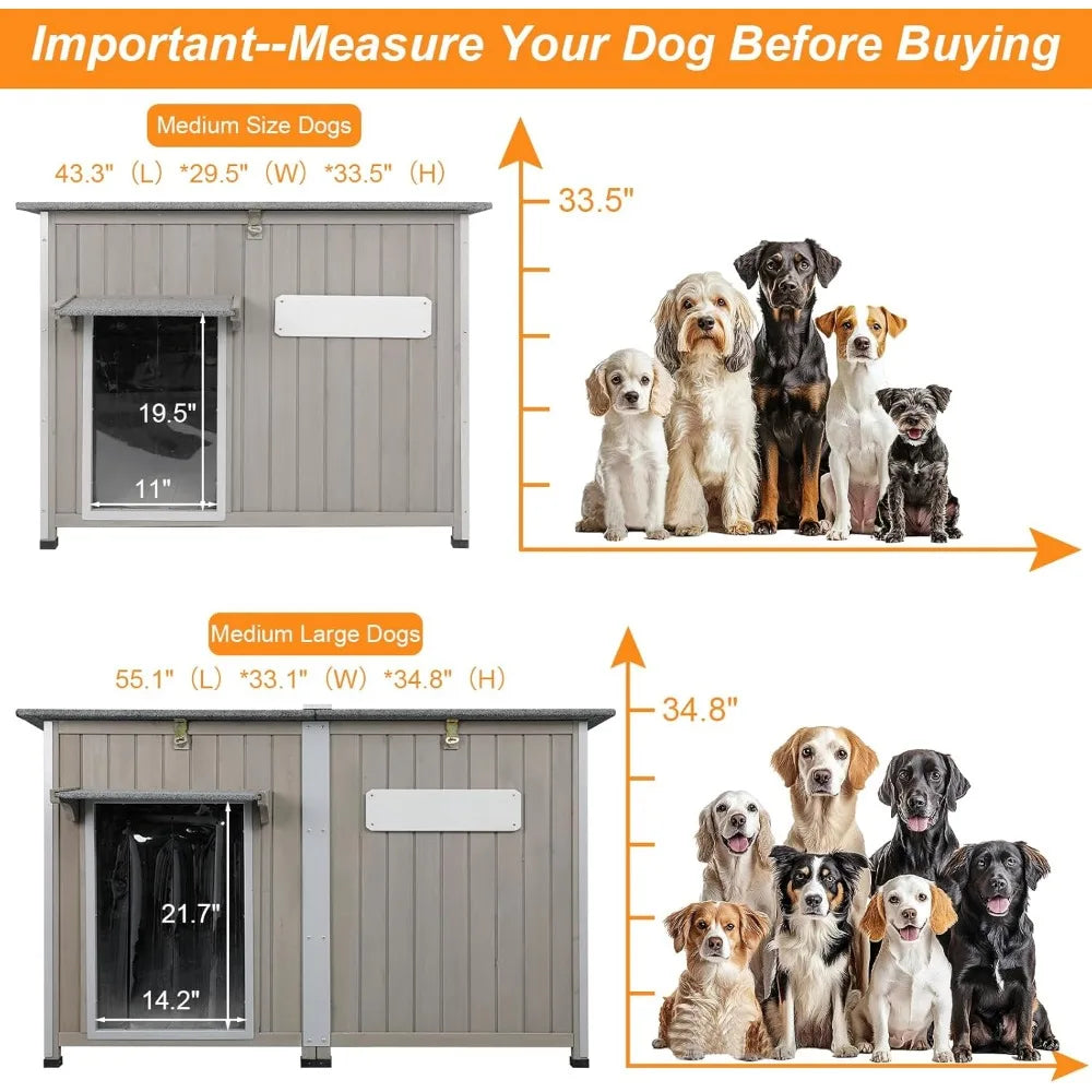 Extra Large 55L Dog House - Outdoor Weatherproof with Anti-Chewing Frame, Waterproof Indoor Dog Kennel Shelter with Removable Co