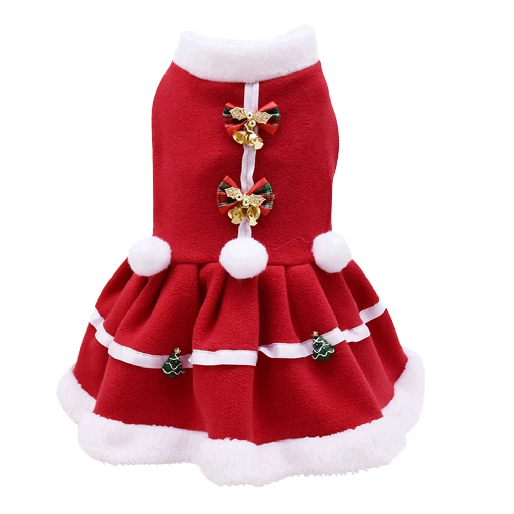 Christmas Dog Girls Costume Dress Puppy Warm Fleece Skirt Clothes Autumn Winter Pet Clothes Dog Red Skirt Fancy Dress Costume
