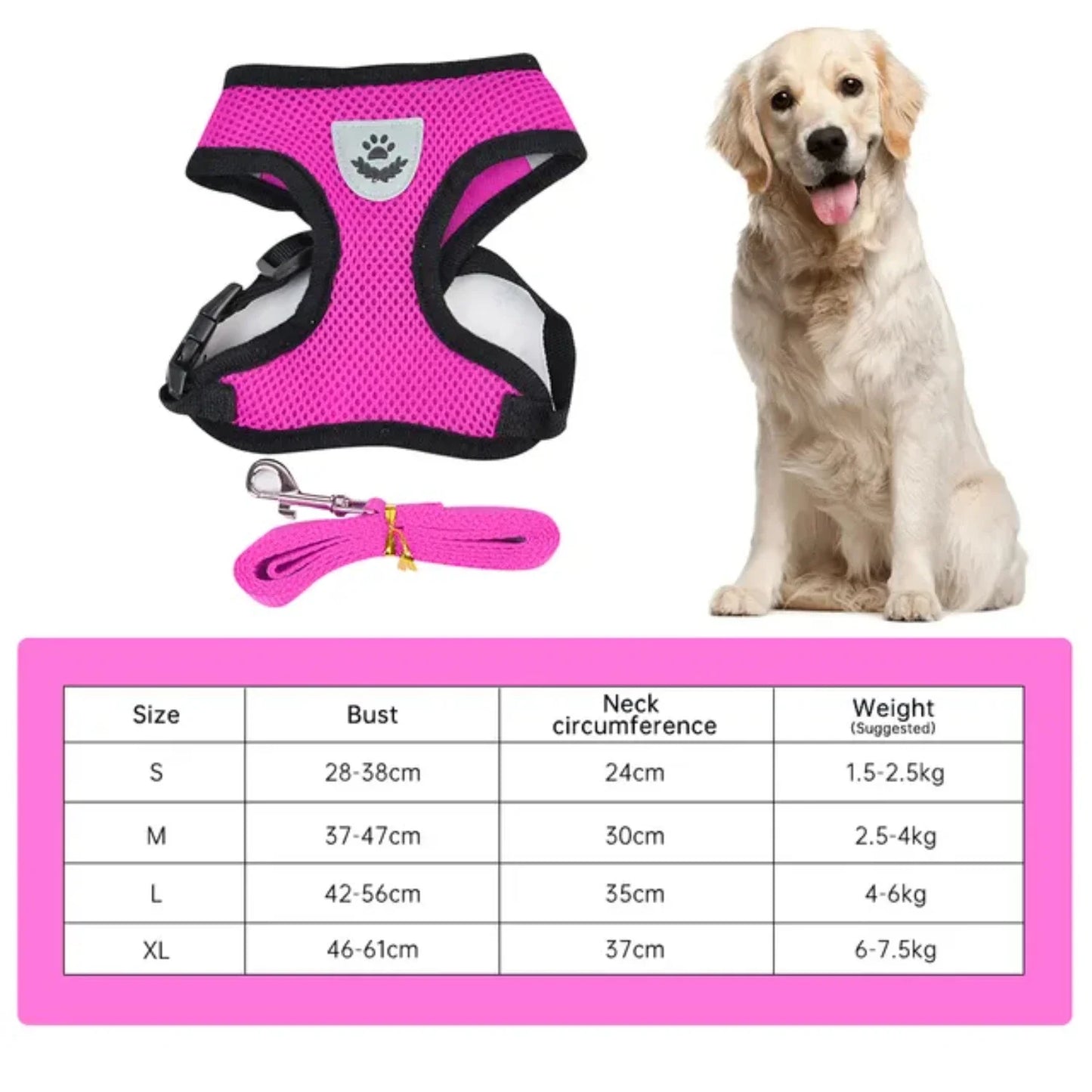 Nylon Adjustable Dog Harness Reflective Soft Breathable  Pull Dog Harness Vest Pet Harness and Leash  Walking Pet Supplies