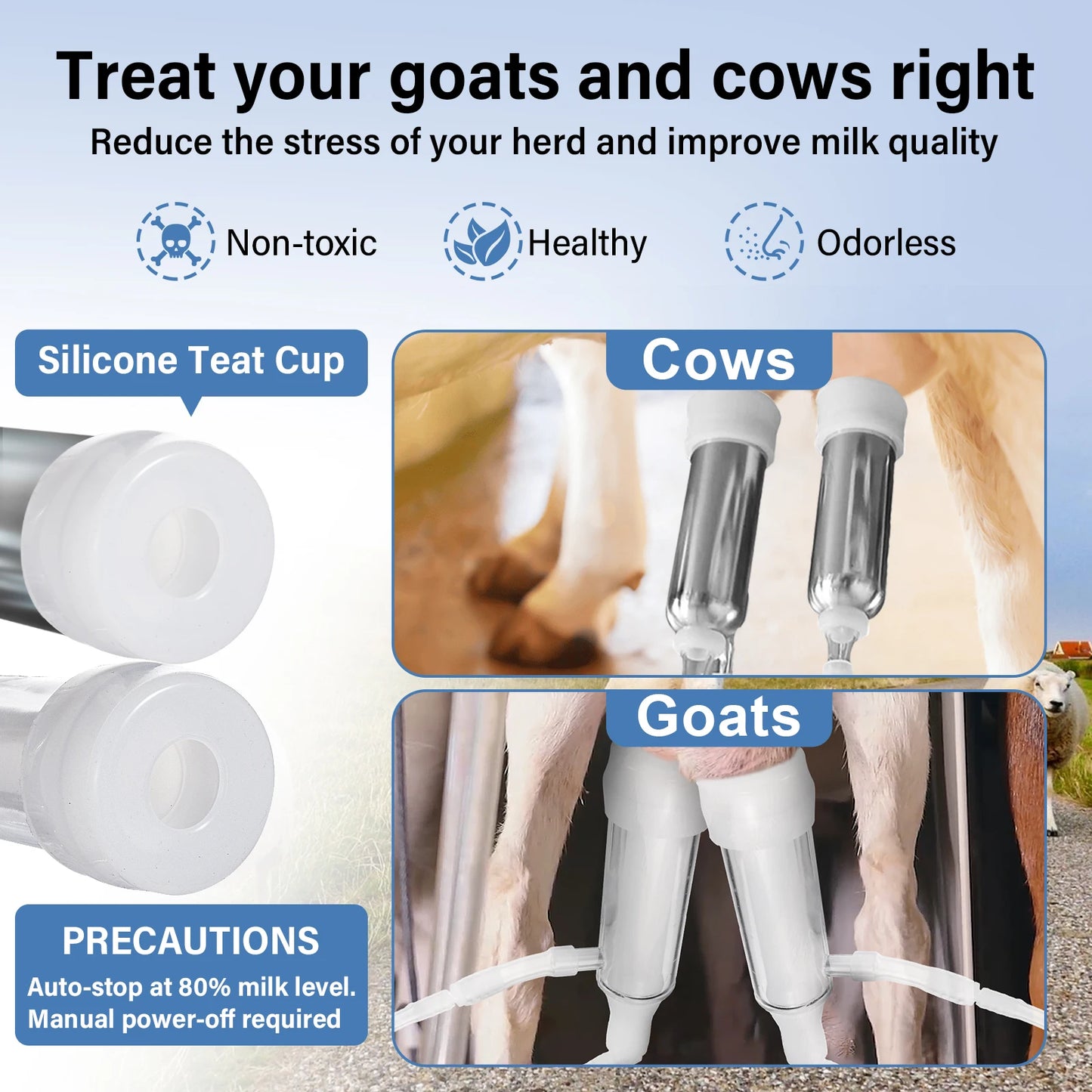 Cow Milker Machine Electric Goat Milk Machine Adjustable Pulsation Vacuum Milker 7L Bucket,Tube,Milking Supplies for Homes Farms