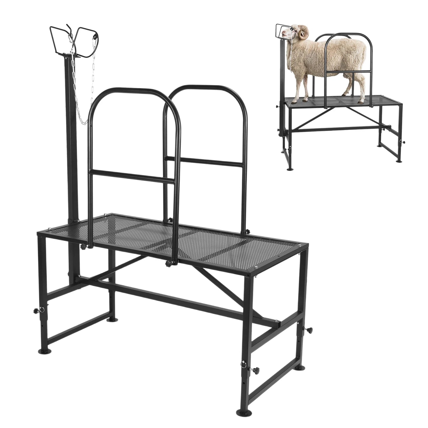 Goat Milking Stand Sheep & Goat Trimming Stand Adjustable Height Goat Shearing Livestock Stand with Headpiece and Nose Loop