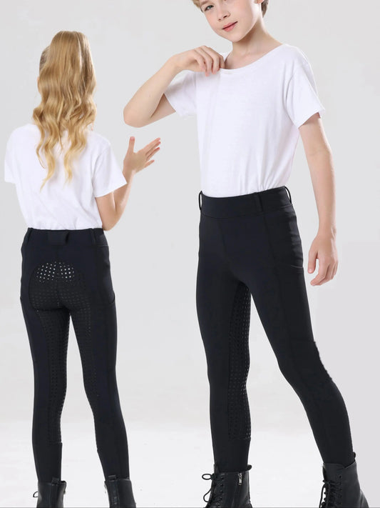 Spring and Autumn Thickened Children's Equestrian Pants Elastic Full Silicone Horse Riding Pants Brushed Base Skin-friendly Soft