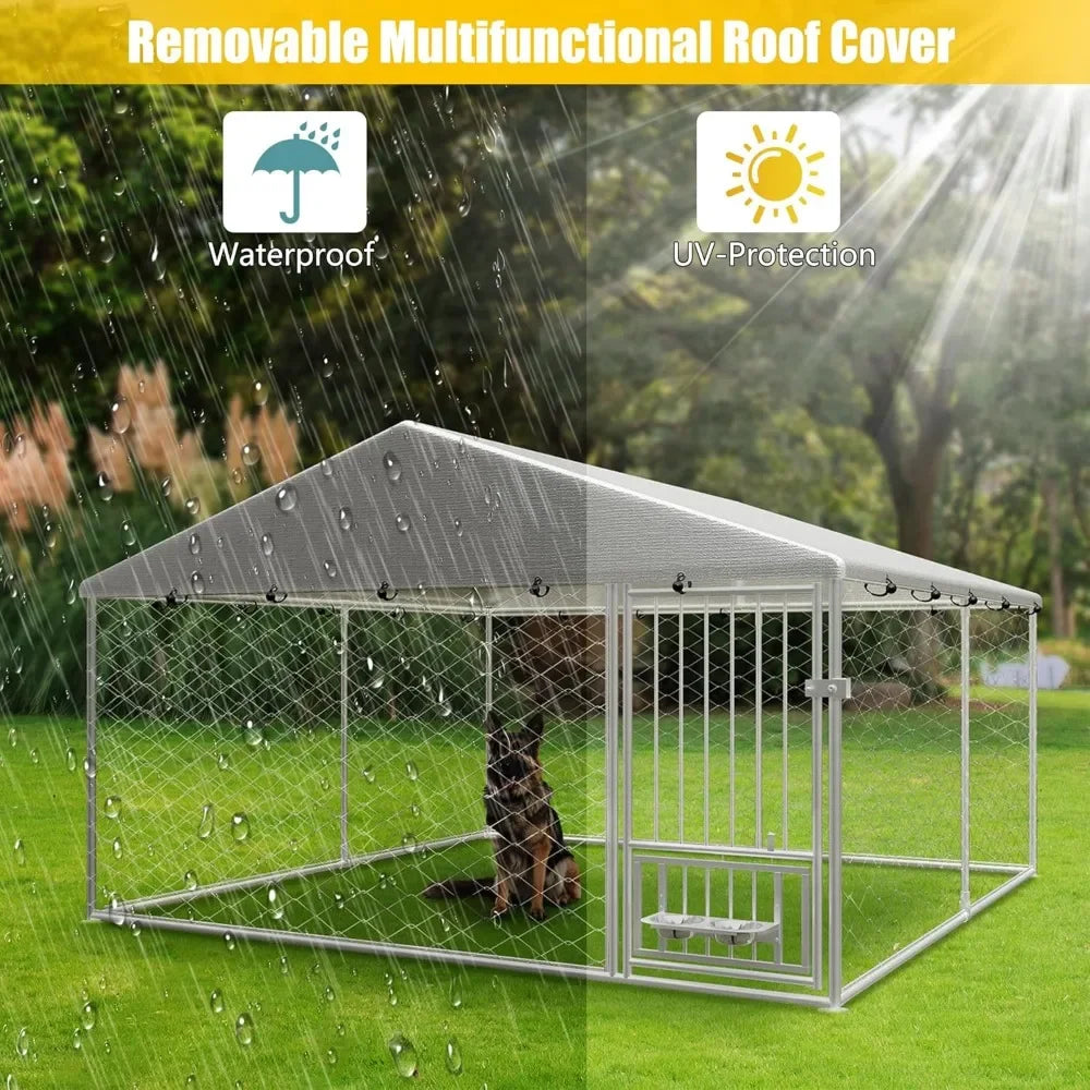 Dog Kennel Outdoor, Dog House with Waterproof Roof & Secure Lock, Large Dog Crate Fence, Outside Pet Playpen for Chicken