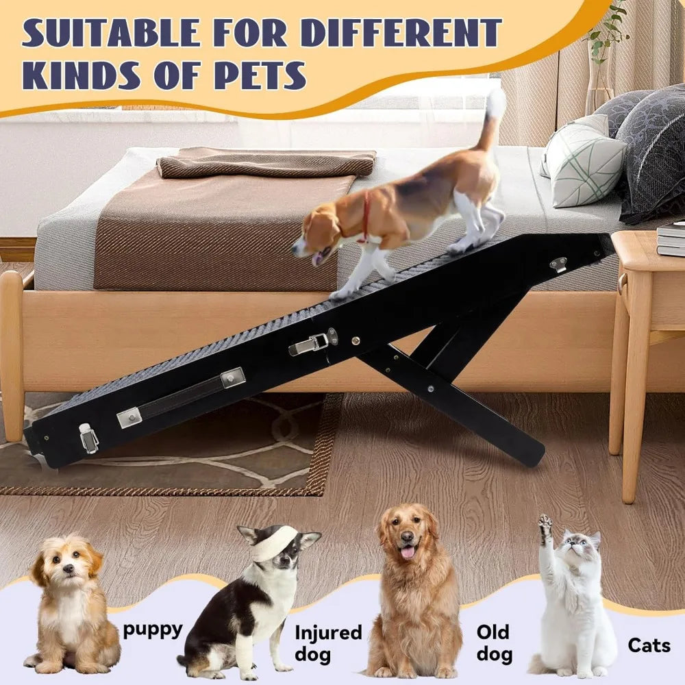 Wooden Dog Ramp for Couch High Bed, Non Slip Pet Ramps for Small Dogs and Cat with 5 Adjustable Height from 10.6'' to 22'', Port