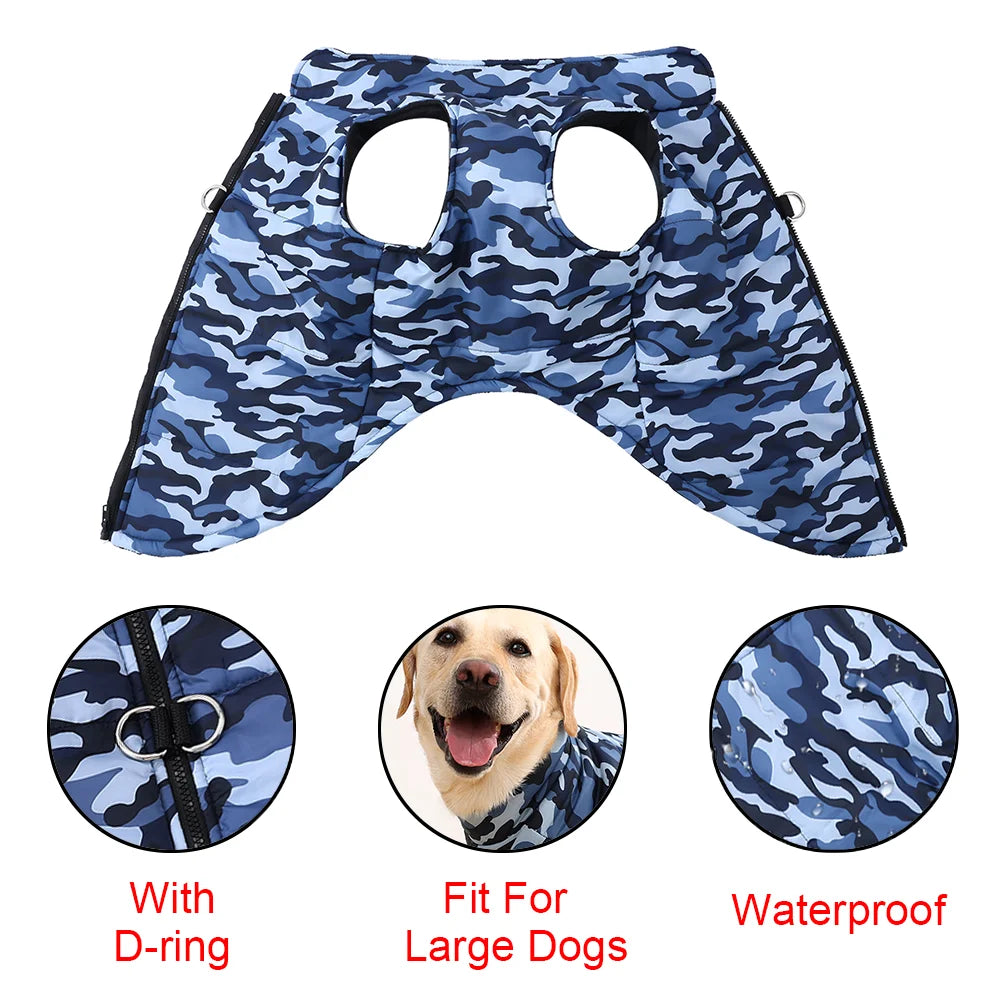 Winter Dog Clothes Coat Waterproof Puppy Cat Jacket For Large Dogs Camouflage Print Warm Windproof Pet Labrodor Apparel Costume